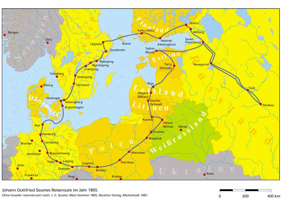 Johann Gottfried Seumes Reiseroute im Jahr 1805