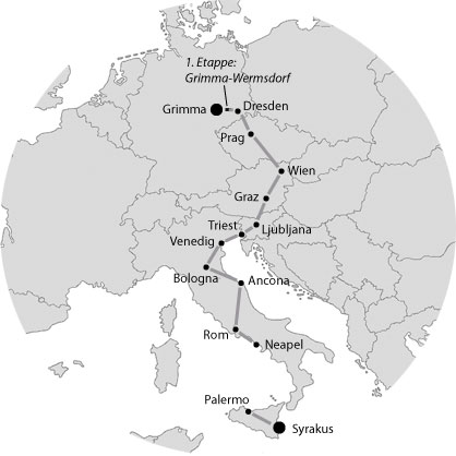Karte: 1. Etappe Grimma – Wermsdorf