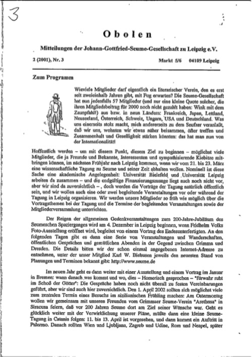 Obolen 2001 · Heft 3, Titelseite