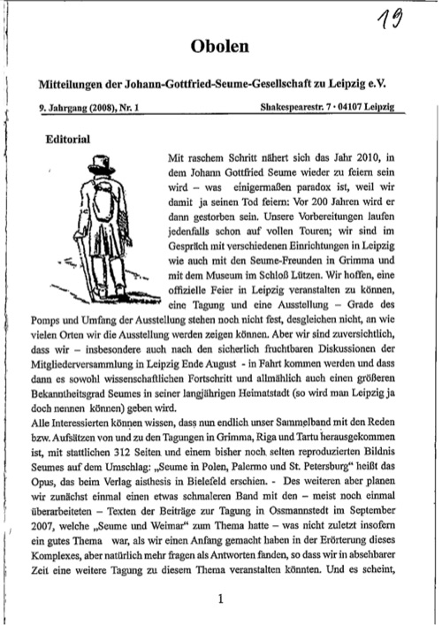 Obolen 2008 · Heft 1, Titelseite