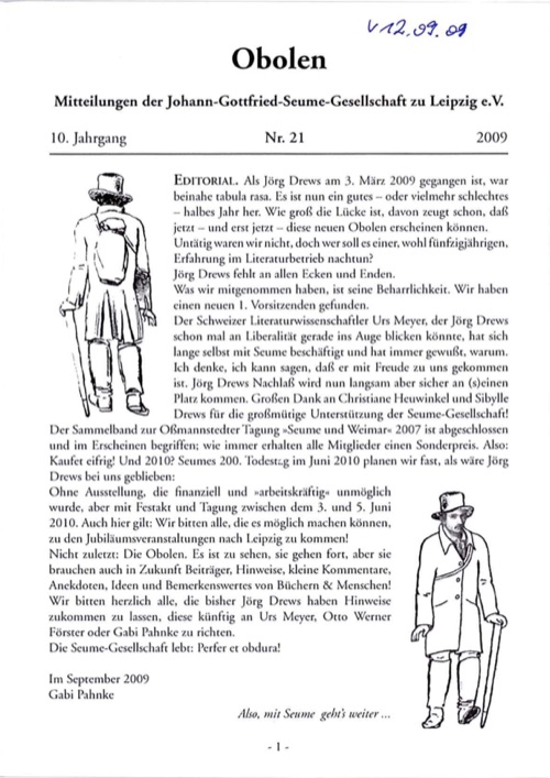 Obolen Nr. 21 · 2009, Titelseite