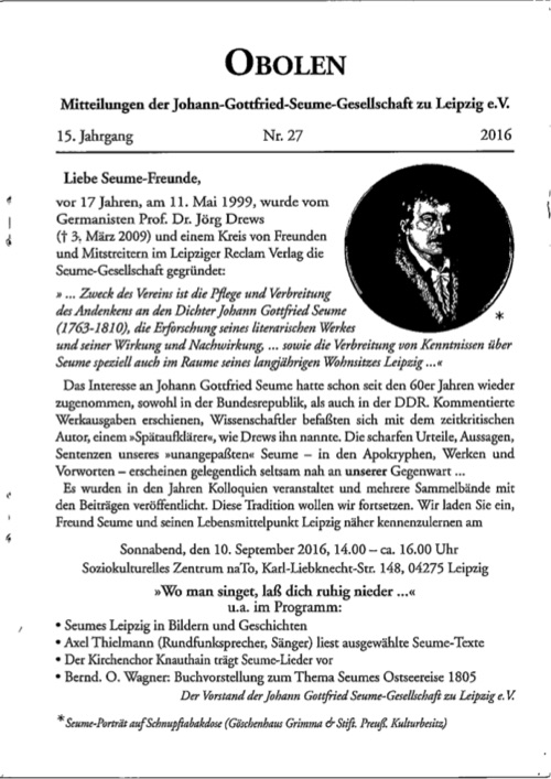 Obolen Nr. 27 · 2016, Titelseite