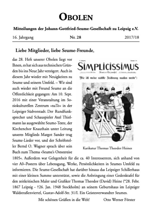 Obolen Nr. 28 · 2017/18, Titelseite