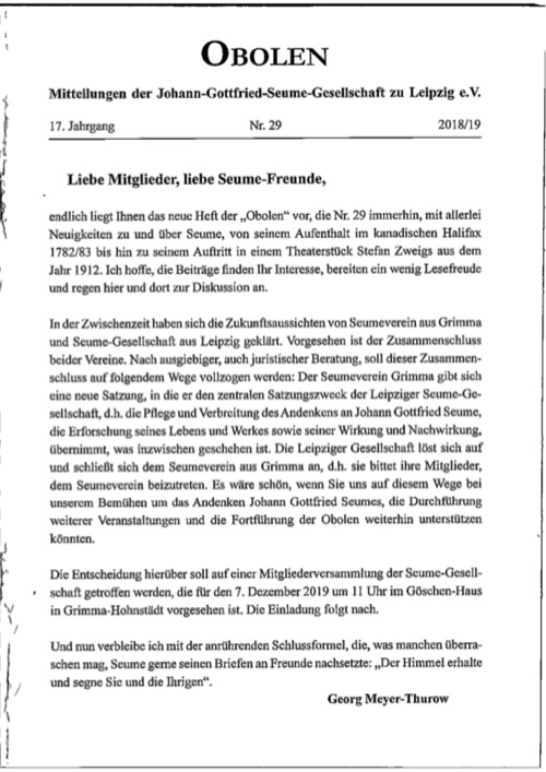 Obolen Nr. 29 · 2018/19, Titelseite