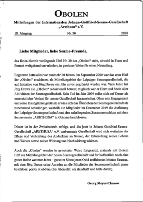Obolen Nr. 30 · 2020, Titelseite
